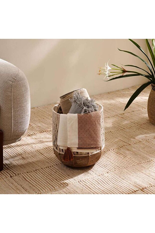 Fancify Macrame Round Basket Dia 30x32cm - Natural