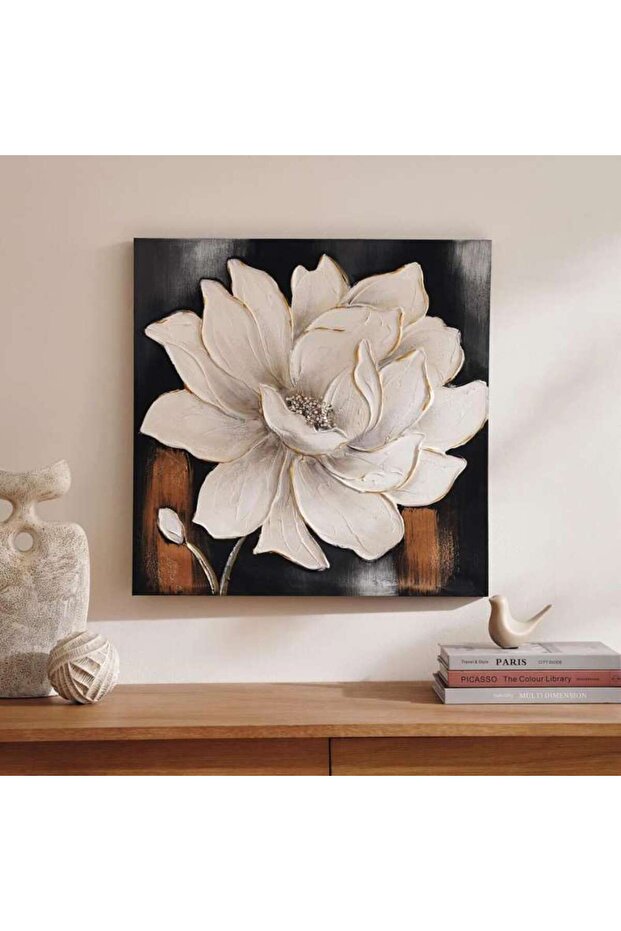 Blomen Hand Painted Canvas Wall Art 60x3x60cm- White