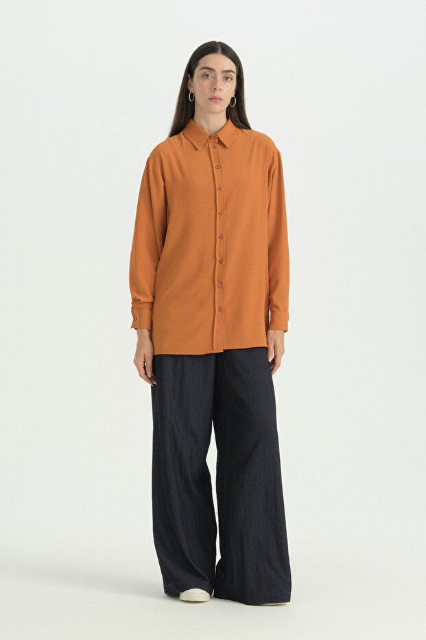 Vintage Shirt Tunic with Pili Detail - Cinnamon