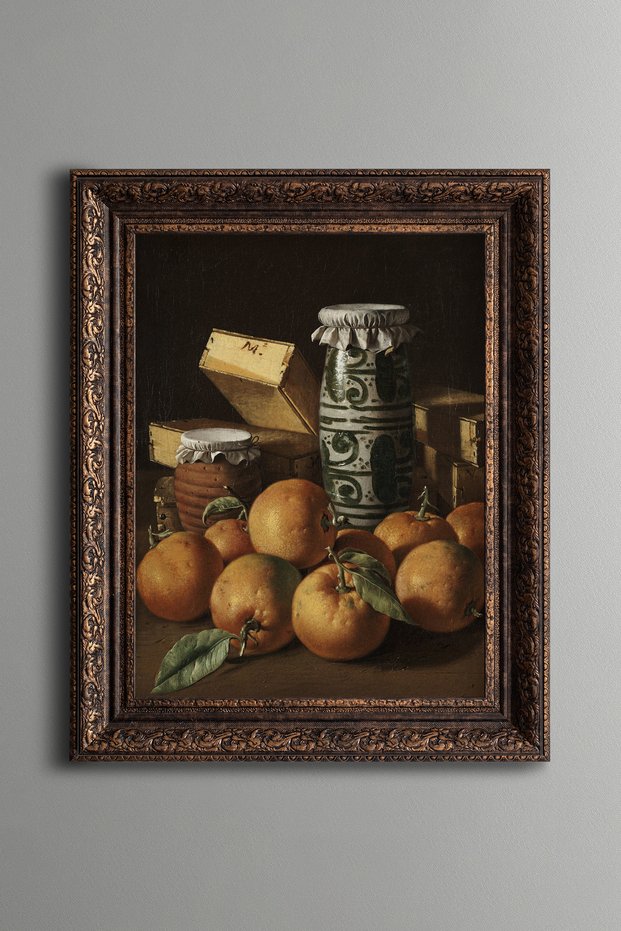 Still Life with Oranges - Vintage Patterned Frame - Thick Model