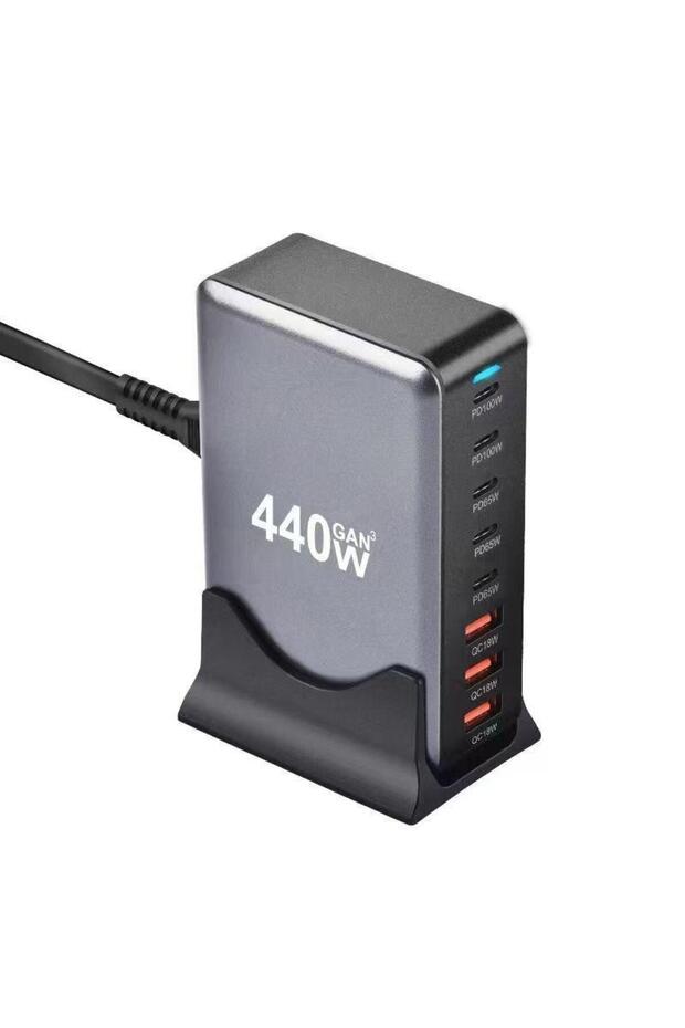 440W GaN Pro Desktop Fast Charger, 8-Port Charging Station, 5 USB-C & 3 USB-A, Dual 100W PD, Multi-Device Power Hub (UK)
