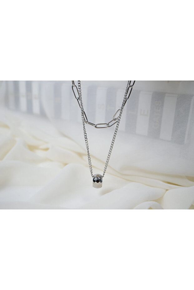 Kol473 Special Series Interlocking Wide Ring Paper Clip Chain Necklace