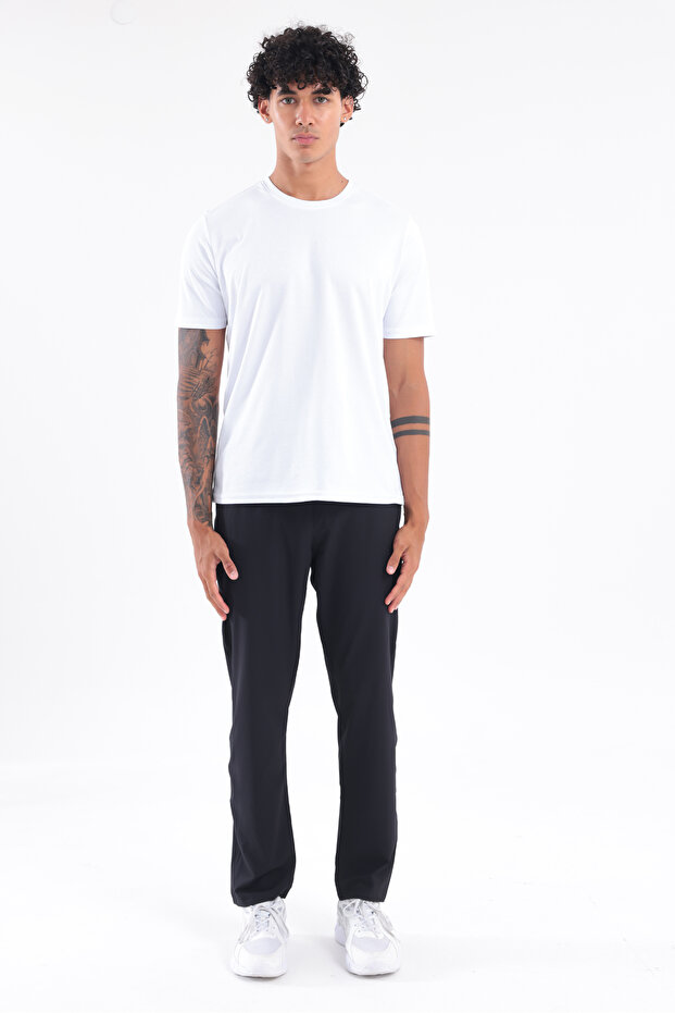 B-Stretch Fabric Zipper Pocket Straight Leg Men's Sports Sweatpants