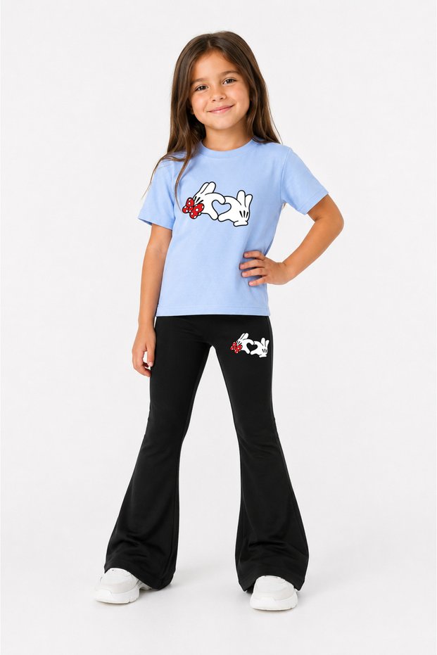 Girls' Spanish Flared Leggings and Printed T-Shirt Set Casual Sports Combination Comfortable Fit
