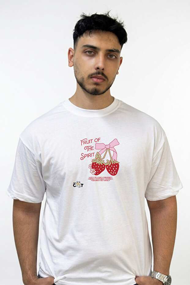 Fruit of Spirit Design Printed Oversize White T-Shirt
