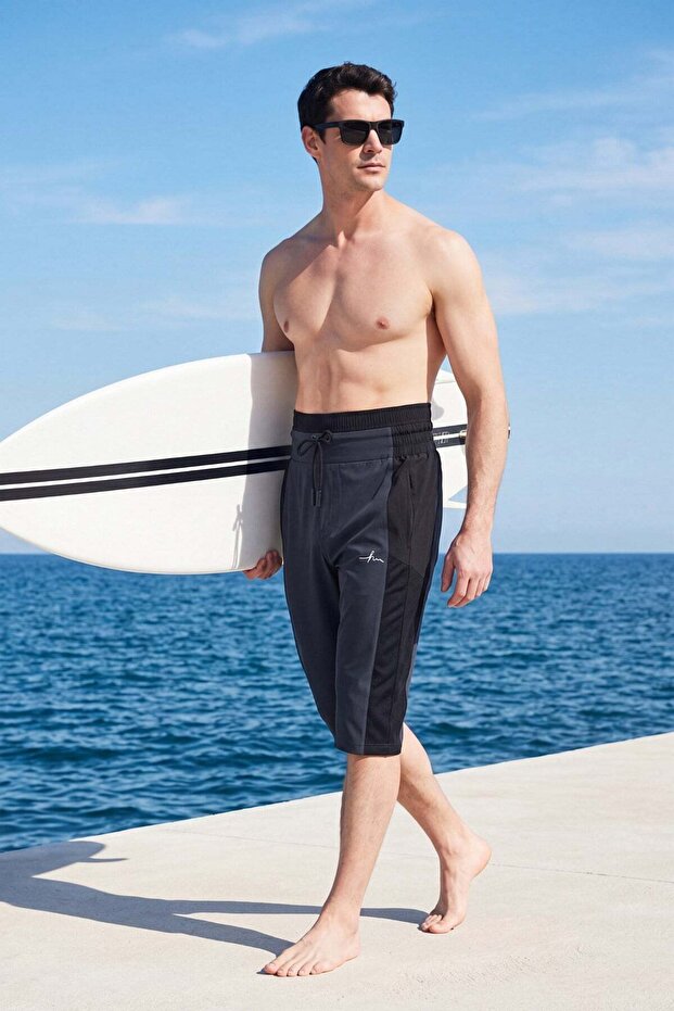 High Waist Black Men's Pool and Sea Shorts 6017