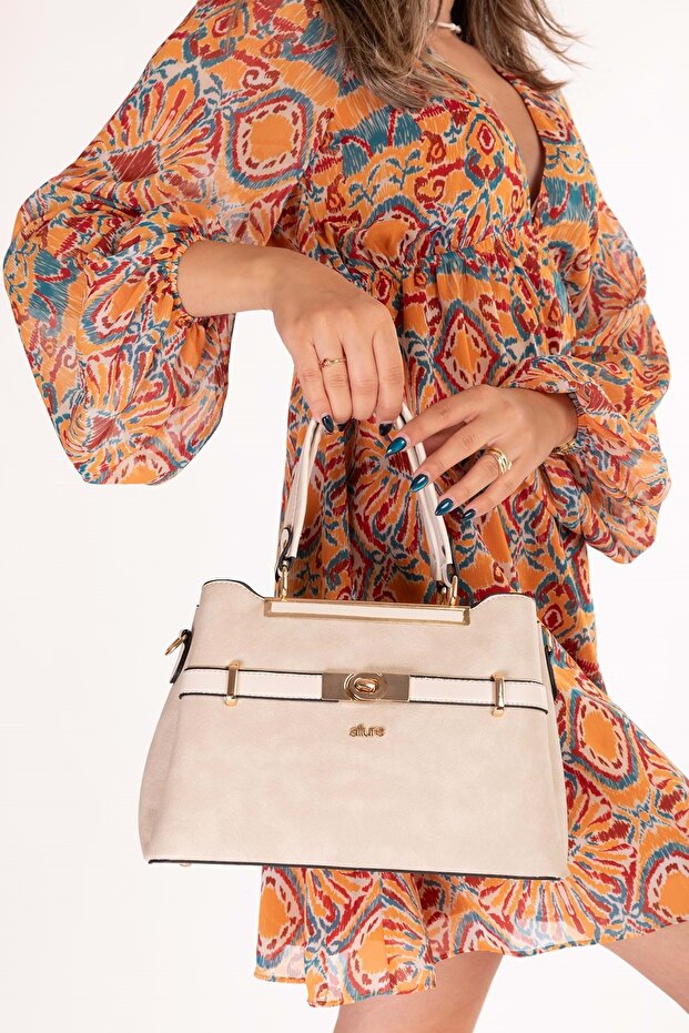 Women's Double Compartment Hand and Shoulder Bag Ald.4910 Beige