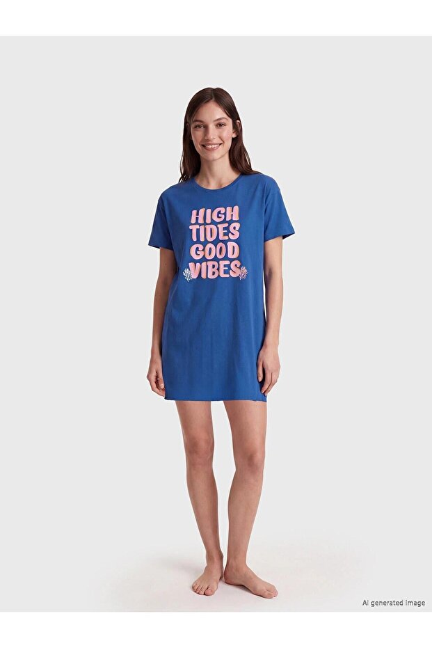 Crew Neck Printed Women's Nightgown (S6)