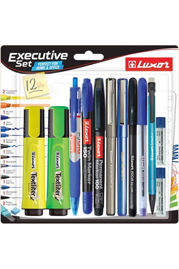 Executive Set | Smooth Pens & Markers, Quick-Dry, 12 Pack
