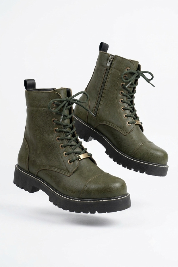 Zrc009 Premium Lace-Up Zippered Men's Boots Khaki