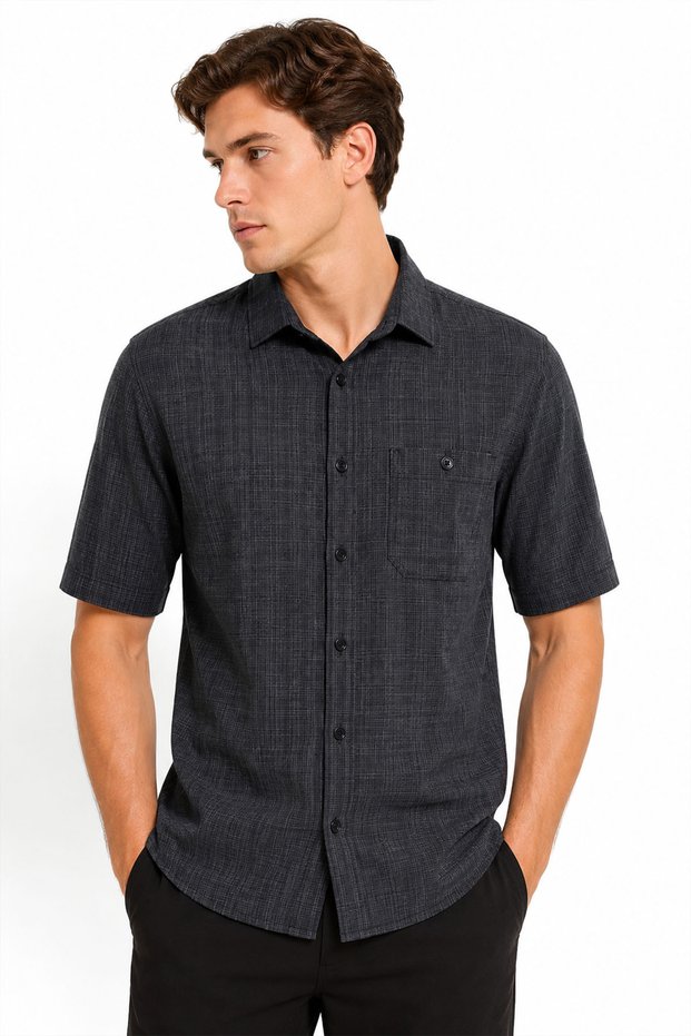 Men's 100% Cotton Short Sleeve Regular Fit Single Pocket Shirt Summer Casual Daily Wear