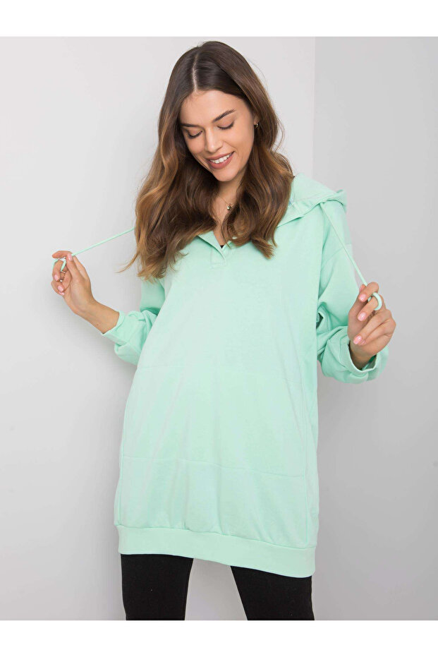Hanorac Dama, ex moda, Bumbac, Maneca lunga, Menta, model EM-BL-ES-21-528.12X - 4