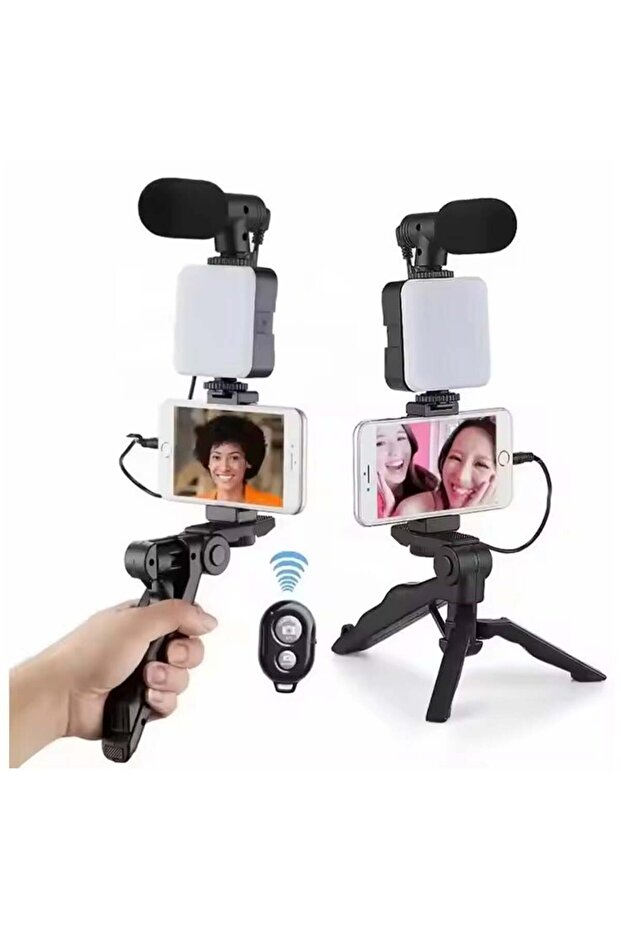 5-in-1 Vlogging Kit – LED Video Light, Condenser Microphone, Universal Smartphone Holder