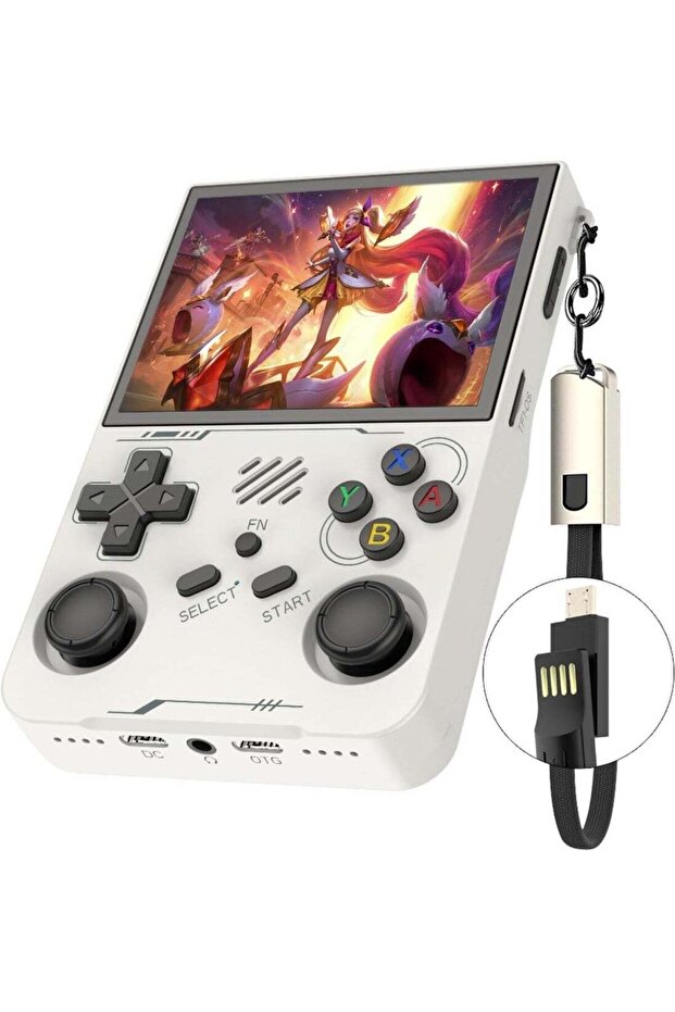 R36XX Retro Handheld Game Console 3.5 Inch IPS Display Open Source Linux System 64GB Storage 40000+ Classic Games Portable Gaming Device White