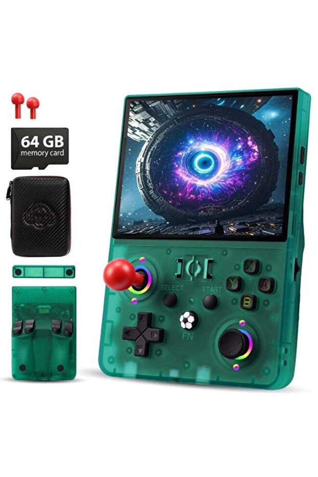 R36MAX 2 Retro Handheld Game Console 4.5 Inch IPS Screen Portable Gaming Device 64GB Built-In Memory Linux System Pocket Video Player Classic Games Console Green Edition