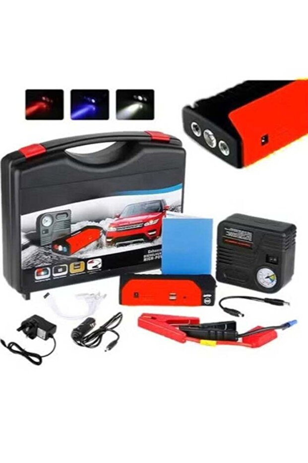 Multifunctional Car Jump Starter with Built-in Air Compressor, Power Bank, LED Flashlight