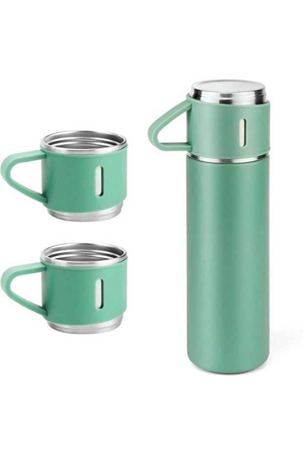 500ml Stainless Steel Coffee Thermo Vacuum Flask Set - Insulated Water Bottle with Three Cups