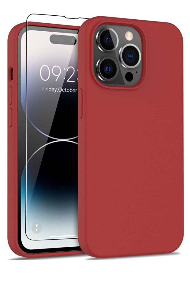 iPhone 14 Pro Max Case, Screen Protector, Soft Flexible Silicone Gel Bumper Cover, Red
