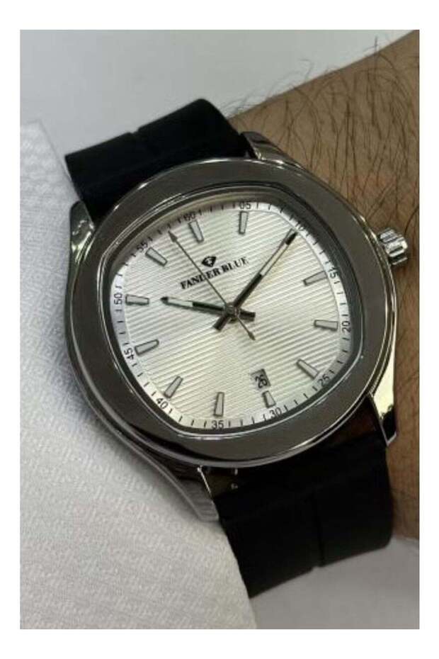 Men's Watch with Black Rubber Strap and White Dial