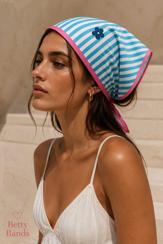 Betty Bands Blue and White Striped Tie Bandana Scarf Women's Hair Bandana Summer Shawl