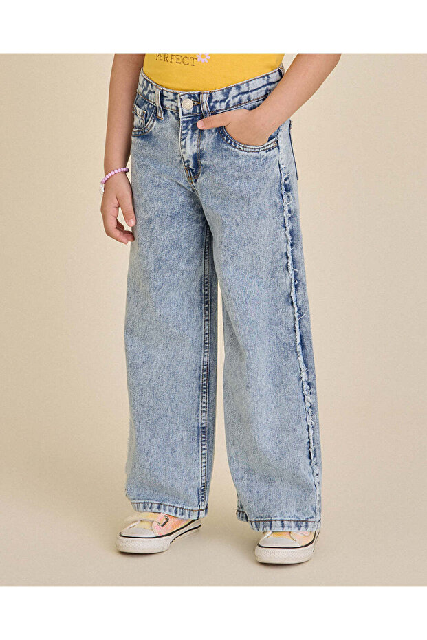 Girls Light Wash Wide Leg Jeans