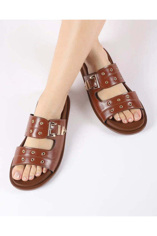 Women's Summer Double-Strapped Buckle Shiny Slippers - Sorell