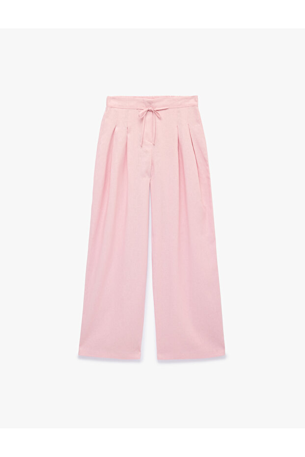Wide Leg Pleated Trousers with Pockets and Tie Waist