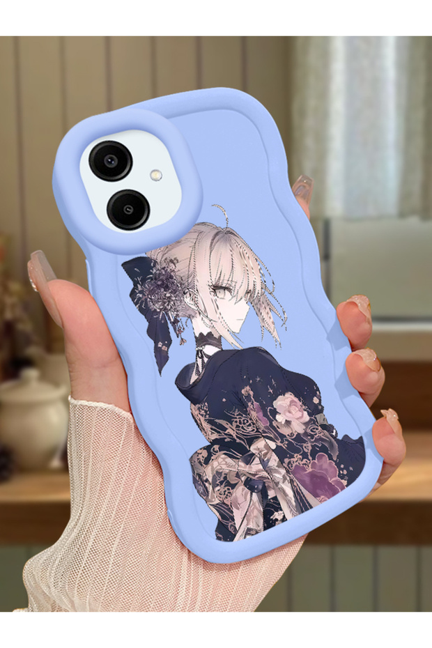 Samsung Galaxy A06 Compatible Case Camera Protector Blue Silicone Couple Phone Case Girl Pattern