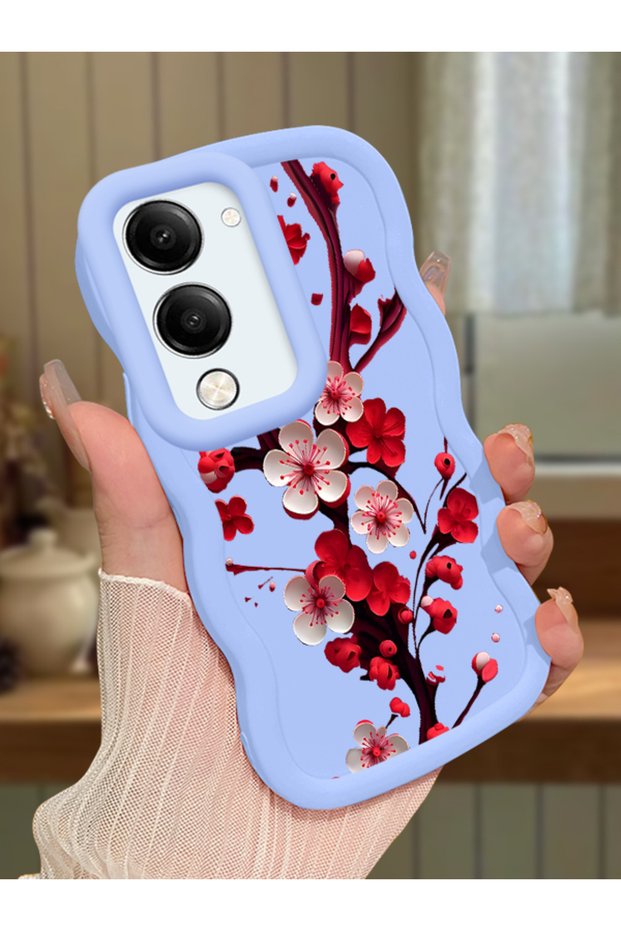 Vivo Y04 Compatible Case Camera Protector Blue Silicone Couple Phone Case Floral Pattern