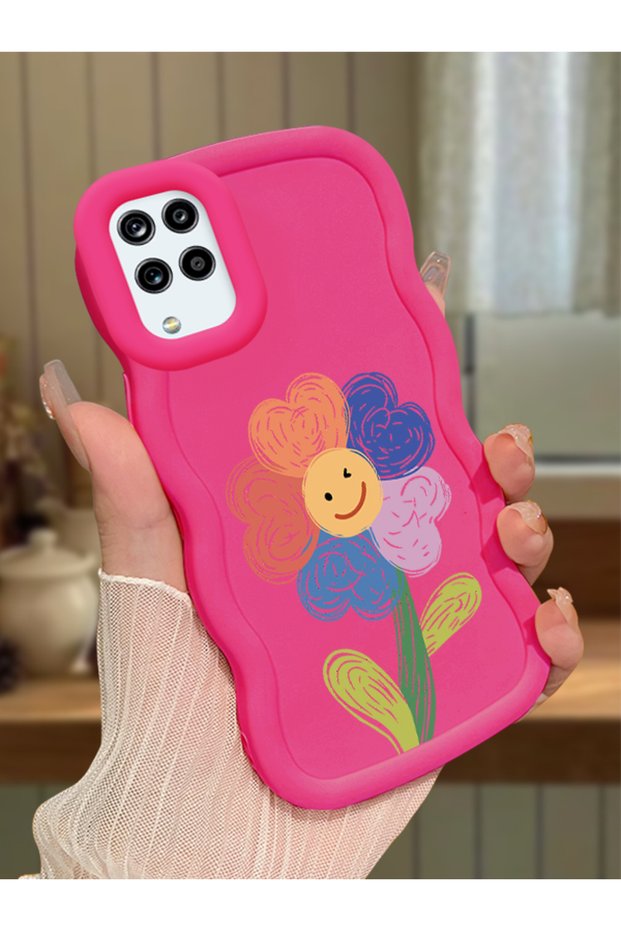 Samsung Galaxy M12 Compatible Case Camera Protector Red Silicone Couple Phone Case Floral Pattern
