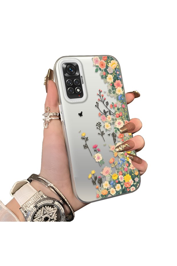 Redmi Note 11 Compatible Silicone Edge Hard Back Case Couple Phone Case with Floral Pattern