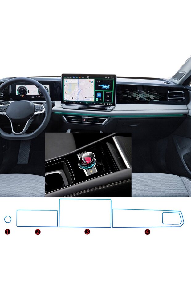 Volkswagen Tiguan Compatible 10-Inch Digital Instrument, 12.9-Inch Navigation, Right Panel and Home Button 9H Nano
