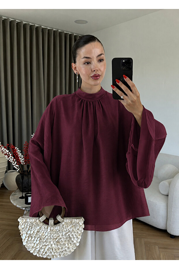 Oversize Design Blouse with Back Zipper