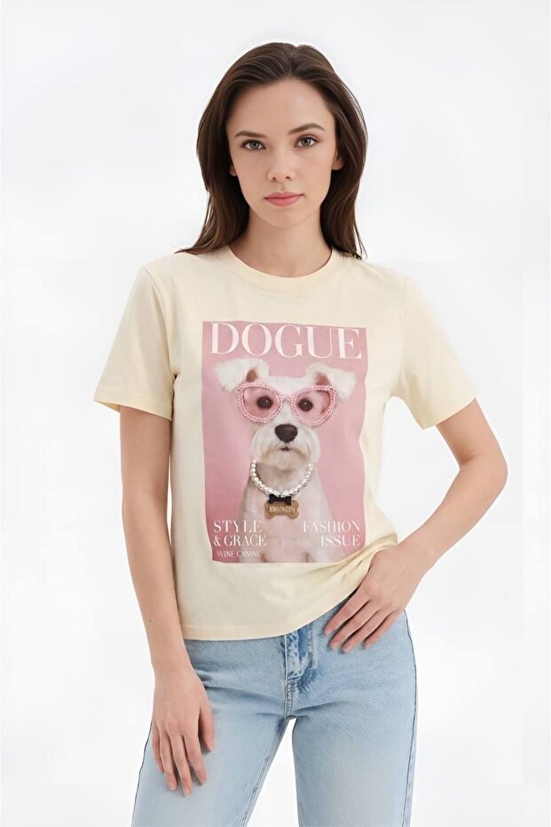 Women's 100% Cotton T-Shirt with Front Print and Handcrafted Detailing