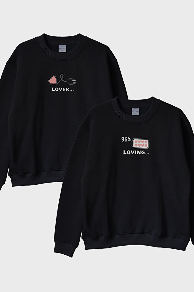 Lover Loving Couple Black Crew Neck Sweatshirt Set