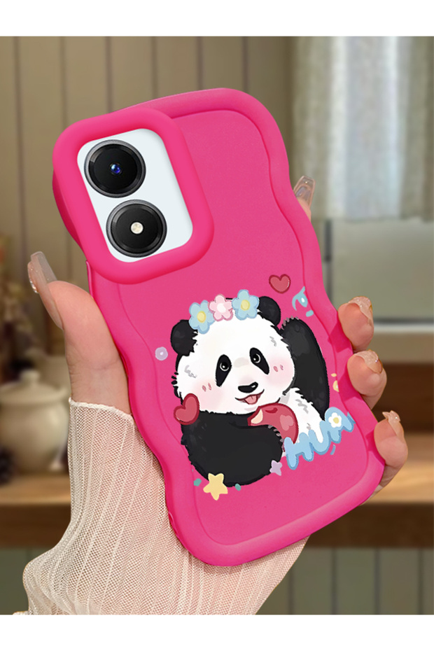 Vivo Y02S Compatible Case Camera Protector Red Silicone Couple Phone Case Panda Pattern