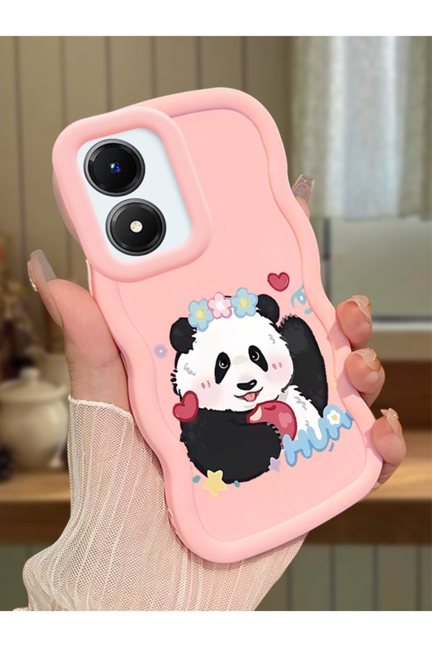 Vivo Y02S Compatible Case Camera Protector Pink Silicone Couple Phone Case Panda Pattern