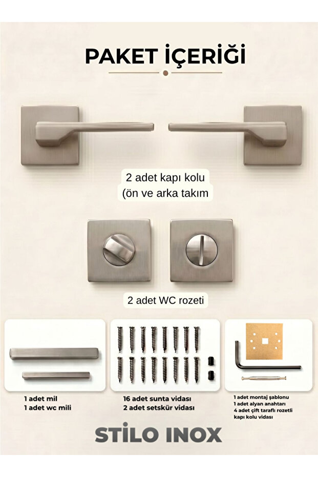 Stilo Inox Square Rosette Door Handle Luxury Wc Door Handle