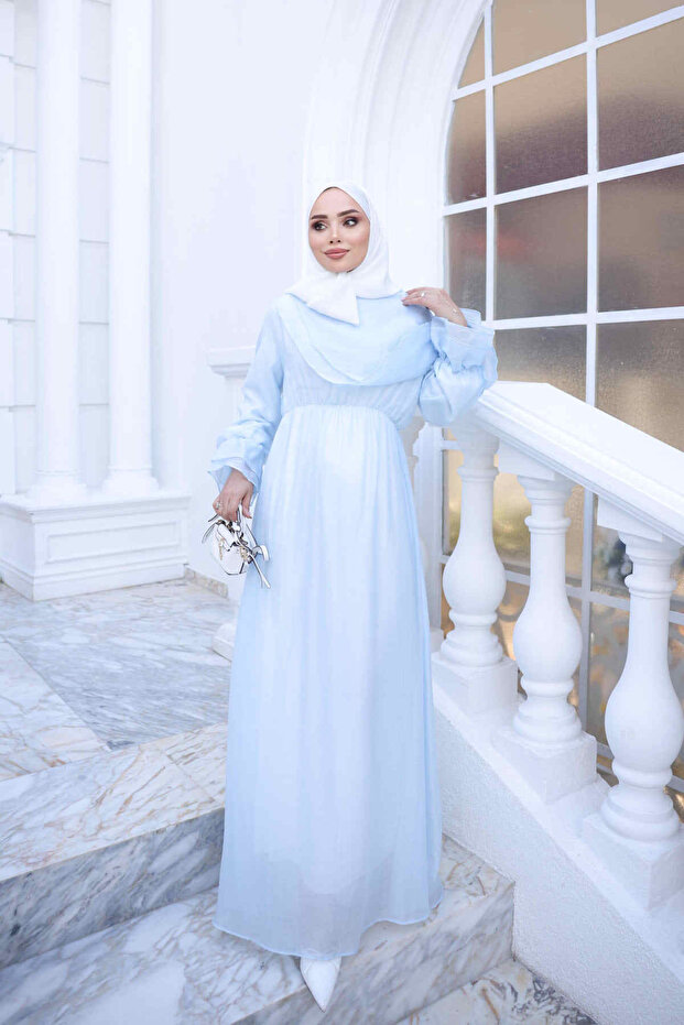 Baby Blue Collar Detailed Dress