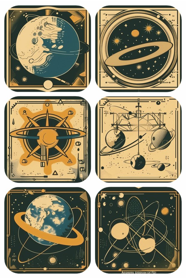 Space Science Astronomy Planets Themed Home Decoration Set of 6 Retro Vintage Wooden Coasters