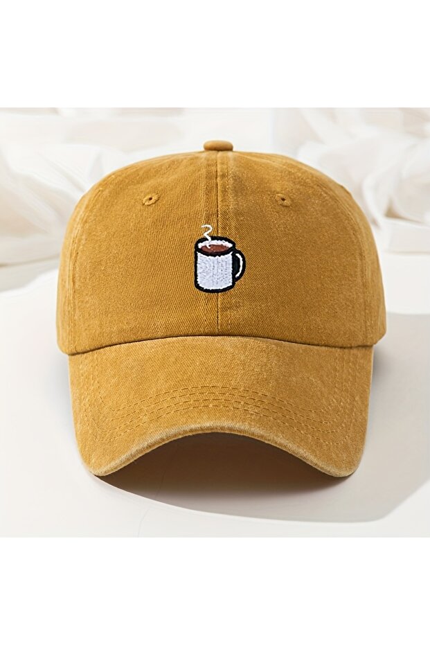 Adjustable YELLOW Baseball cap retro washed casual hat cup embroidered curved hip hop hat adjustable
