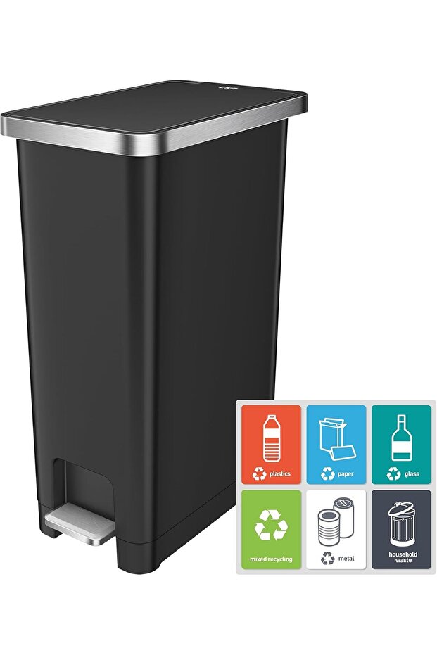 Hana 45L Kitchen Pedal Bin, Step Rubbish Bin with Built-In Wheels for Kitchen & Household Use (Black)