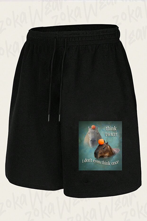Unisex Think Twice I Don'T Even Think Capybara Design Printed Shorts