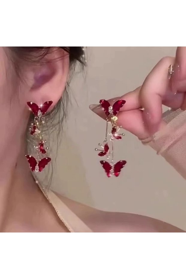 WA4739-2 Delicate and Elegant Temperament Butterfly Tassel Earrings Women's Fashion Light Luxury Dai
