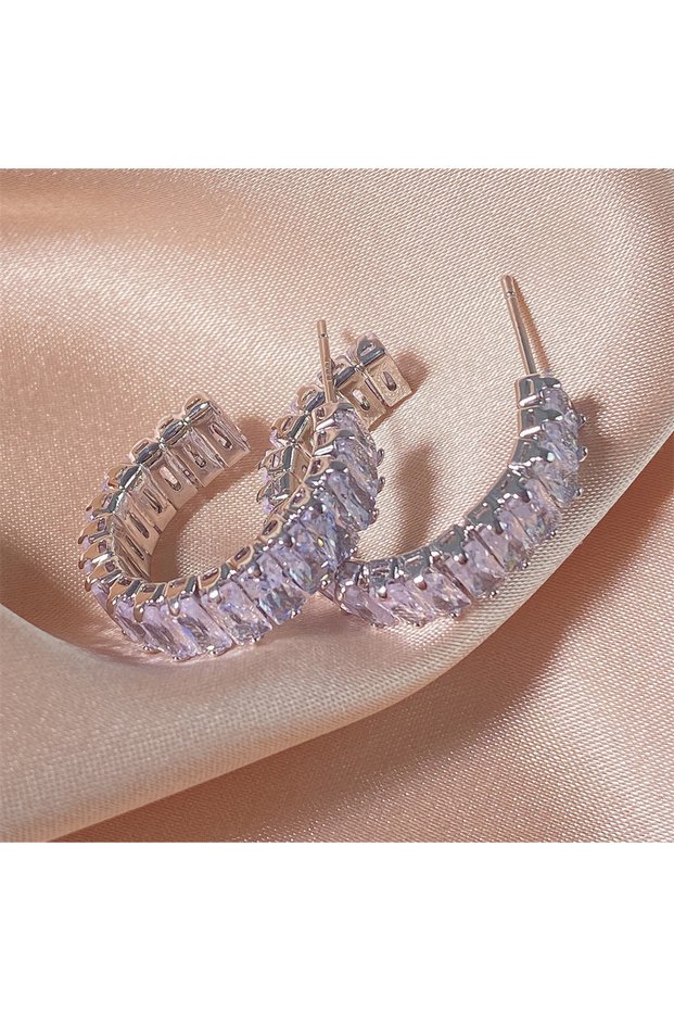 White Color New Geometric Rectangle Zircon Anti Allergy Stud Earrings For Women Fashion Gold Color C