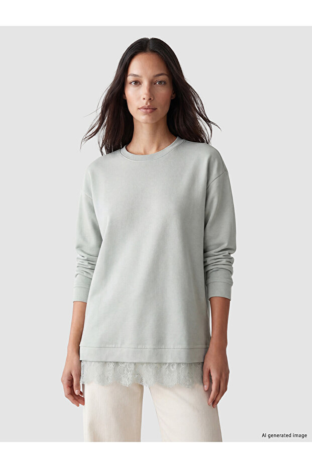 Nevavm Lace Detailed Soft Touch Women's Sweatshirt Tunic with a Difference