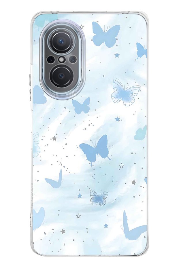 Huawei Nova 9 Se Compatible Pastel Blue Butterfly Pattern Transparent Phone Case