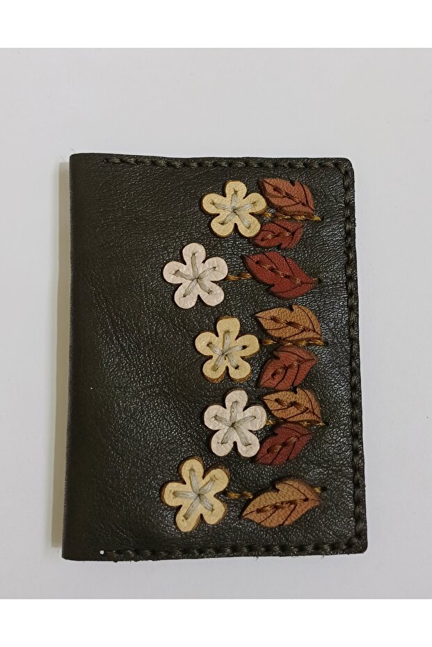 Design Real Leather Green Hand Embroidered Card Holder