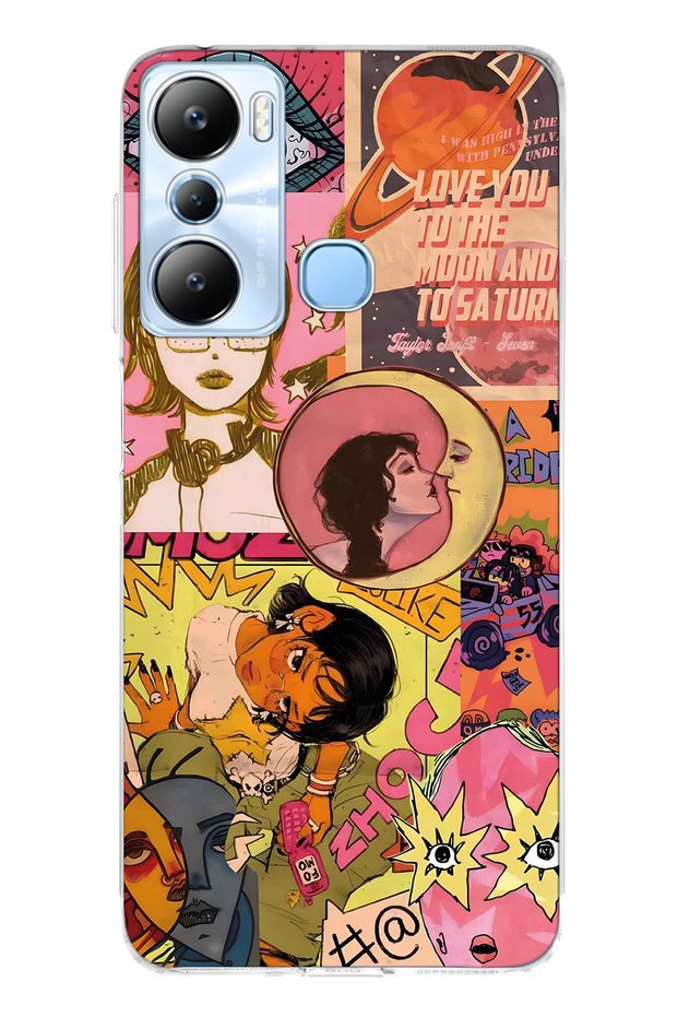 Infinix Hot 20I Compatible Pop Art Drawing Collage Patterned Transparent Phone Case