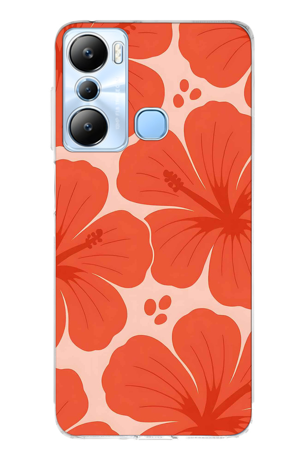 Infinix Hot 20I Compatible Orange Hibiscus Flower Pattern Transparent Phone Case